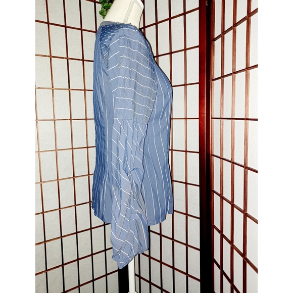 Anthropologie Belle Vere Pleated Striped Blouse - Picture 3 of 16